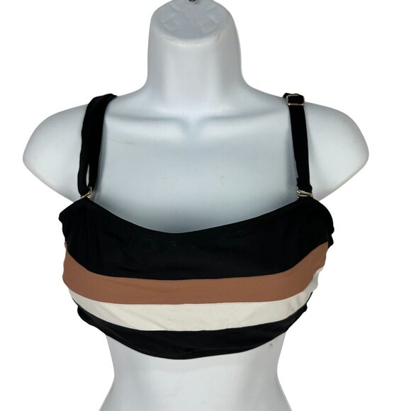 Time And Tru Womens Striped Bikini Top M Black/Brown/White Adjustable Straps - Picture 1 of 4